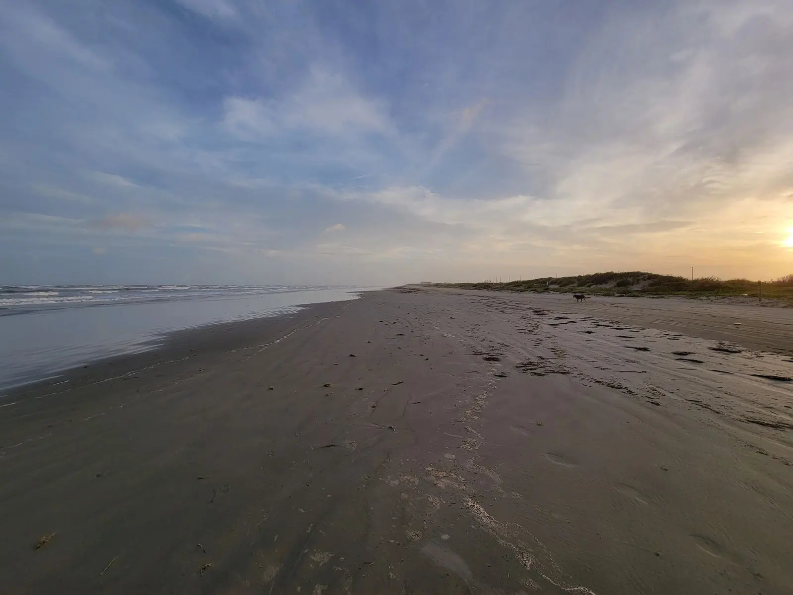 Looking S. at the quiet expanse of the Treasure Island beach.